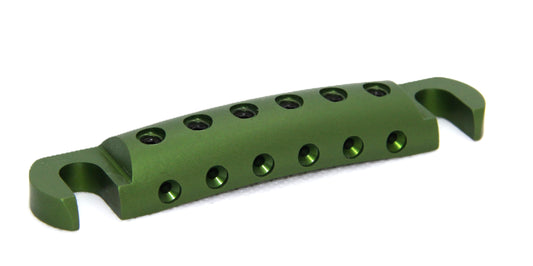 Angled view of green anodized aluminum guitar stopbar.