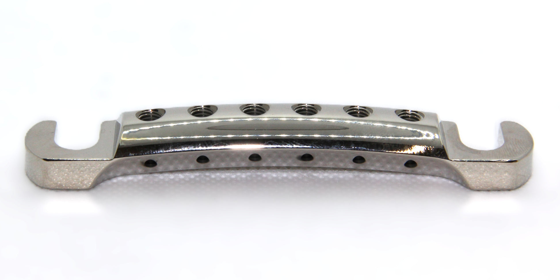 Rear detail of Nickel plated lightweight CNC aluminum guitar stopbar