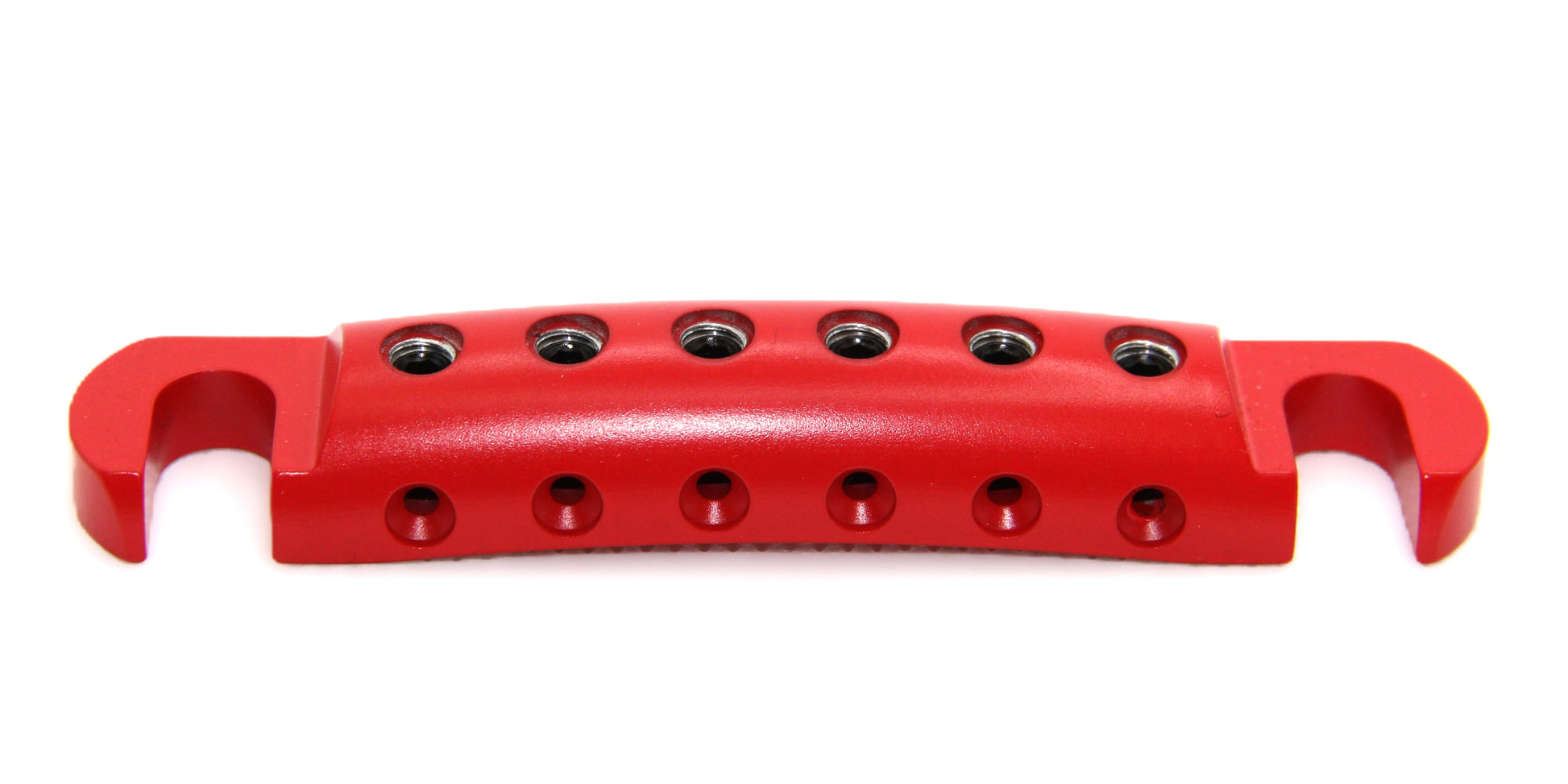 Red Cerakote aluminum guitar stopbar with black screws